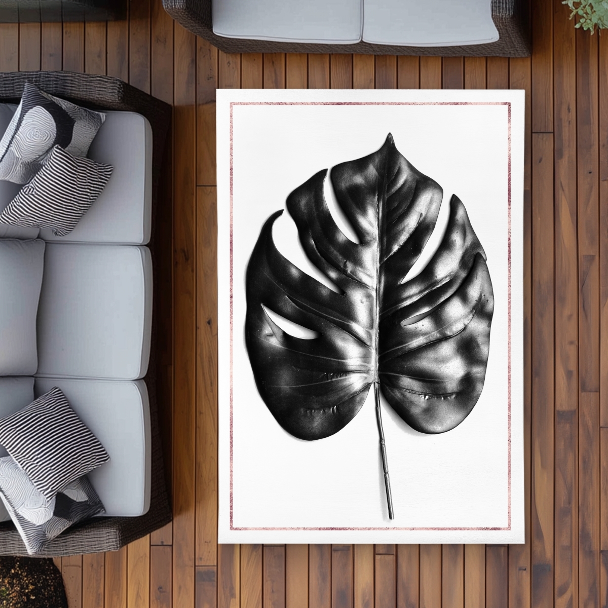 C1ROAR46L8CYRV 4 x 6 ft. Split Leaf Philodendron Rug - White Botanical Outdoor Decor - Rectangle