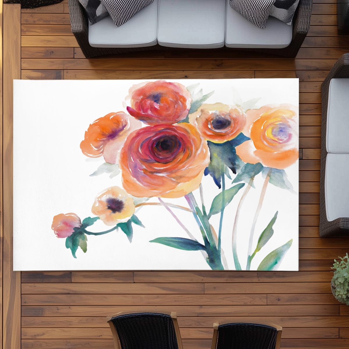 C1ROAR570ODDYB 5 x 7 ft. Watercolor Flowers Outdoor Area Rug - Floral Botanical Decor - Rectangle