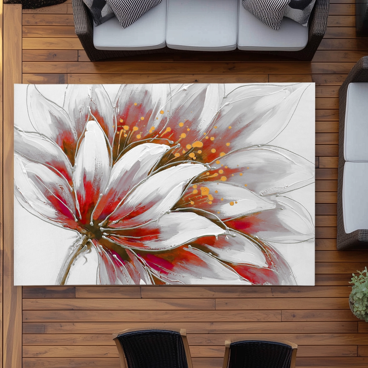 C1ROAR57GH0DX6 5 x 7 ft. Red Flower with Gold Center Outdoor Area Rug - Home Decor - Rectangle
