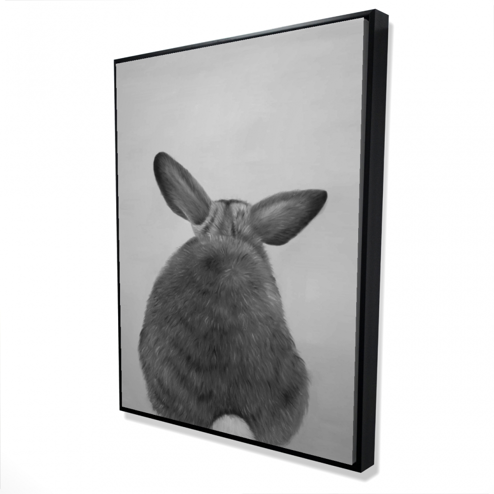 2081-4836-AN464 36 x 48 in. Little Rabbit From Behind - Black Hyperrealist Framed Canvas