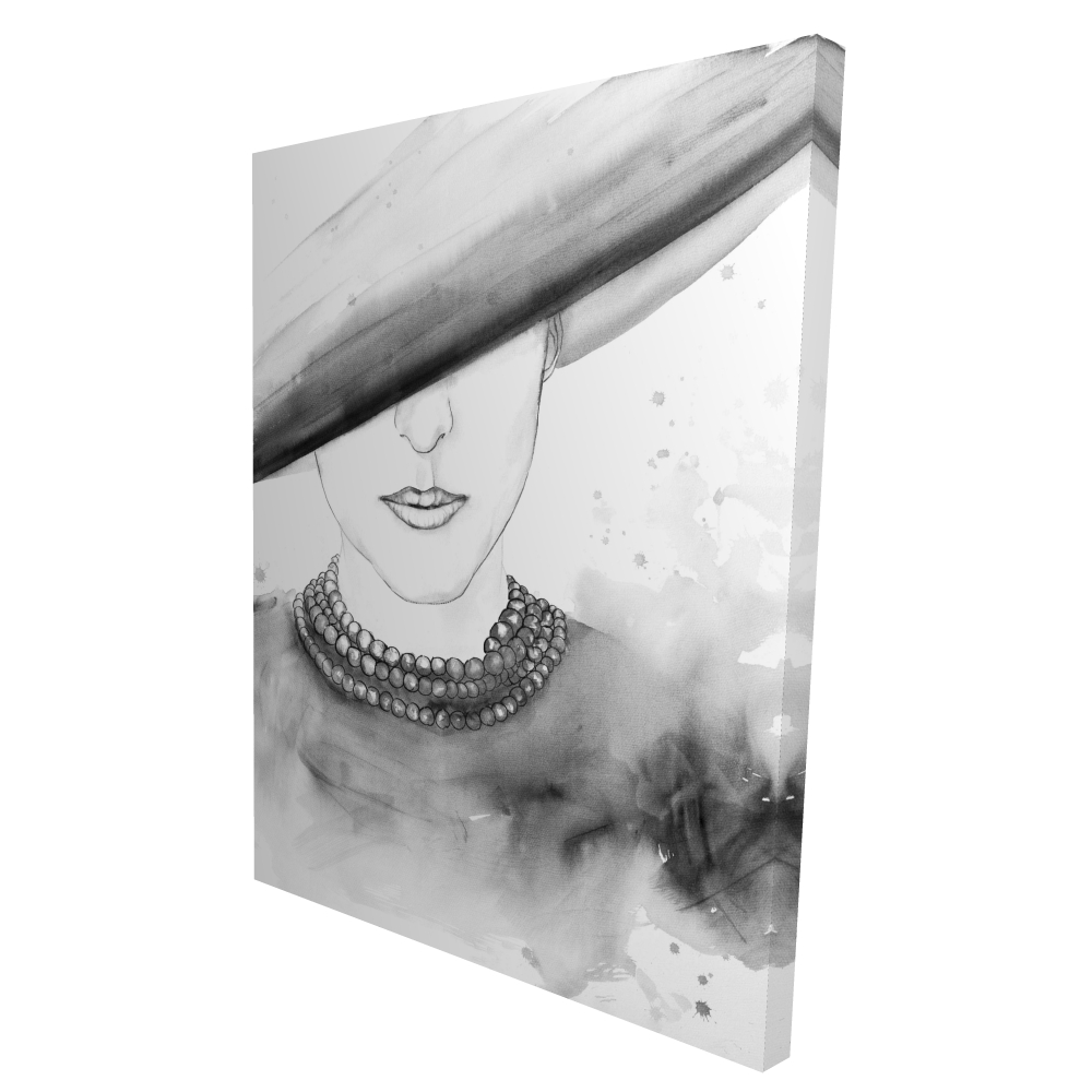 2080-4836-FI69 36 x 48 in. Mysterious Lady with a Hat - Illustrative Fashion Canvas Decor