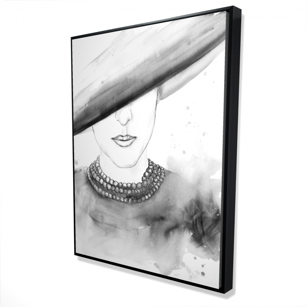 2081-4836-FI69 36 x 48 in. Mysterious Lady with a Hat - Black & White Fashion Canvas