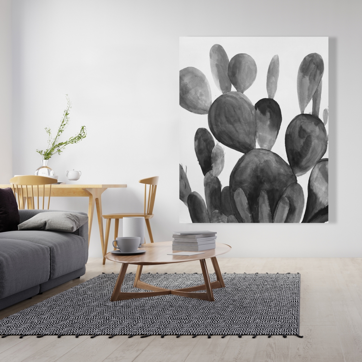 C1RC4860SH3PRM 48 x 60 in. Grayscale Paddle Cactus Plant - Office Floral Canvas Decor