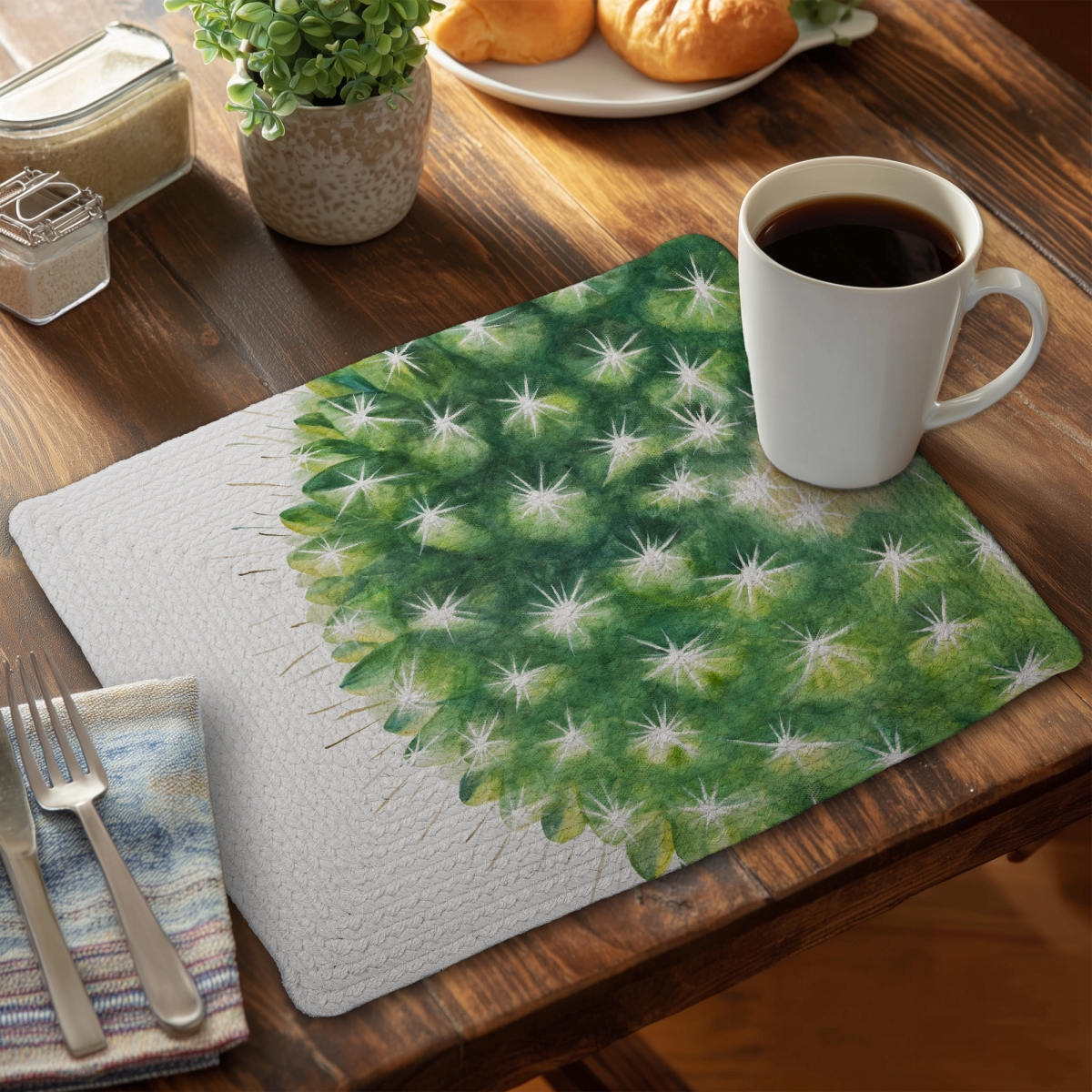 Picture of Begin Home Decor C6BP1418JBVPL5 14 x 18 in. Watercolor Mini Cactus - Braided Polyester Placemat - Home Decor - Set of 6