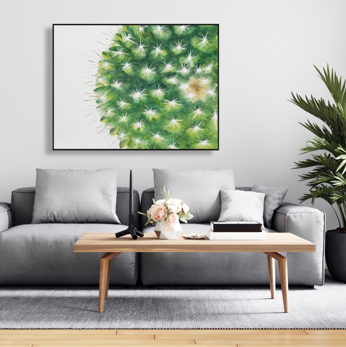 C1FC3648NKTZUW 36 x 48 in. Watercolor Mini Cactus - Framed Canvas Home Decor Green Cactus