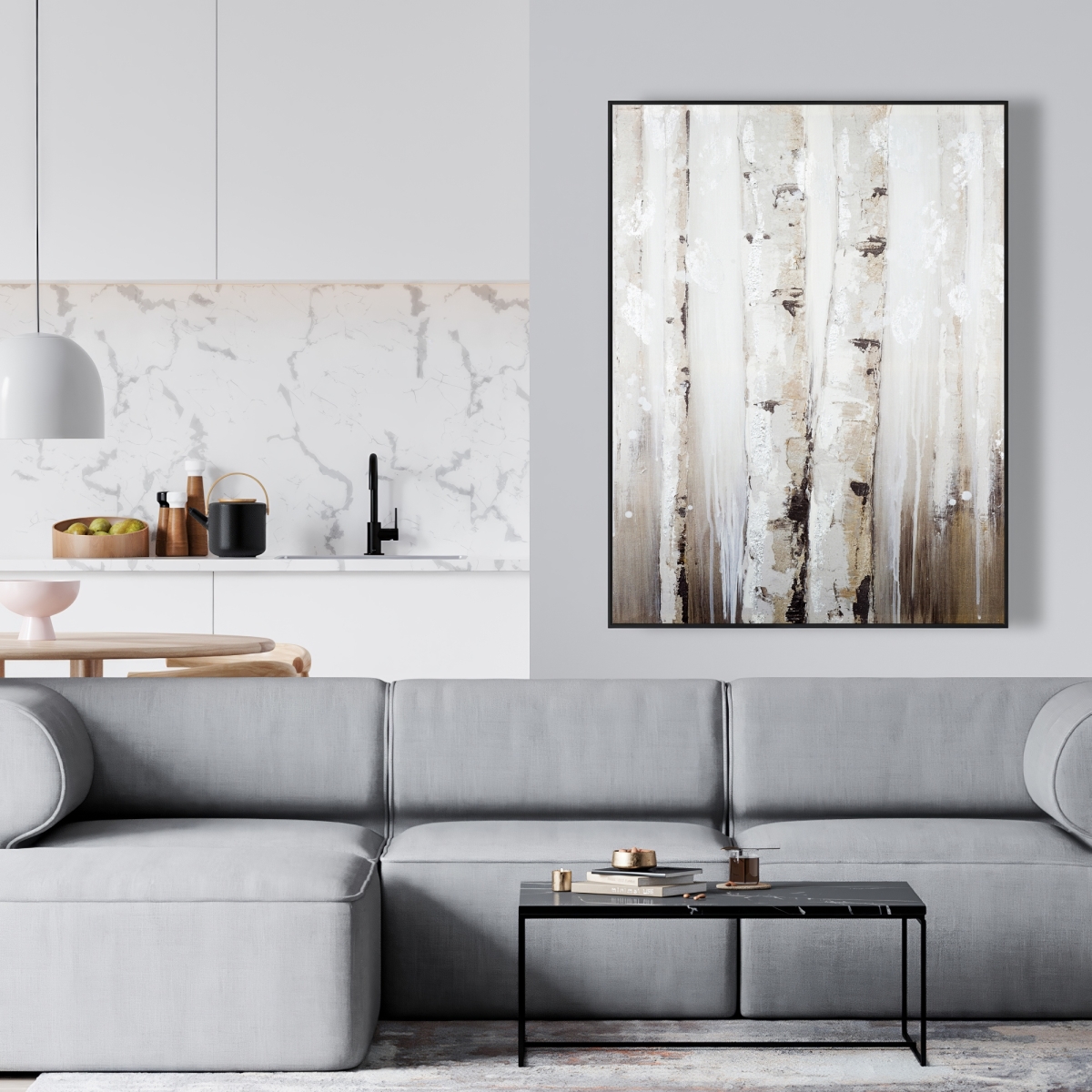 C1FC3648XAAJQR 36 x 48 in. Abstract White Birches - Modern Framed Canvas Home Decor