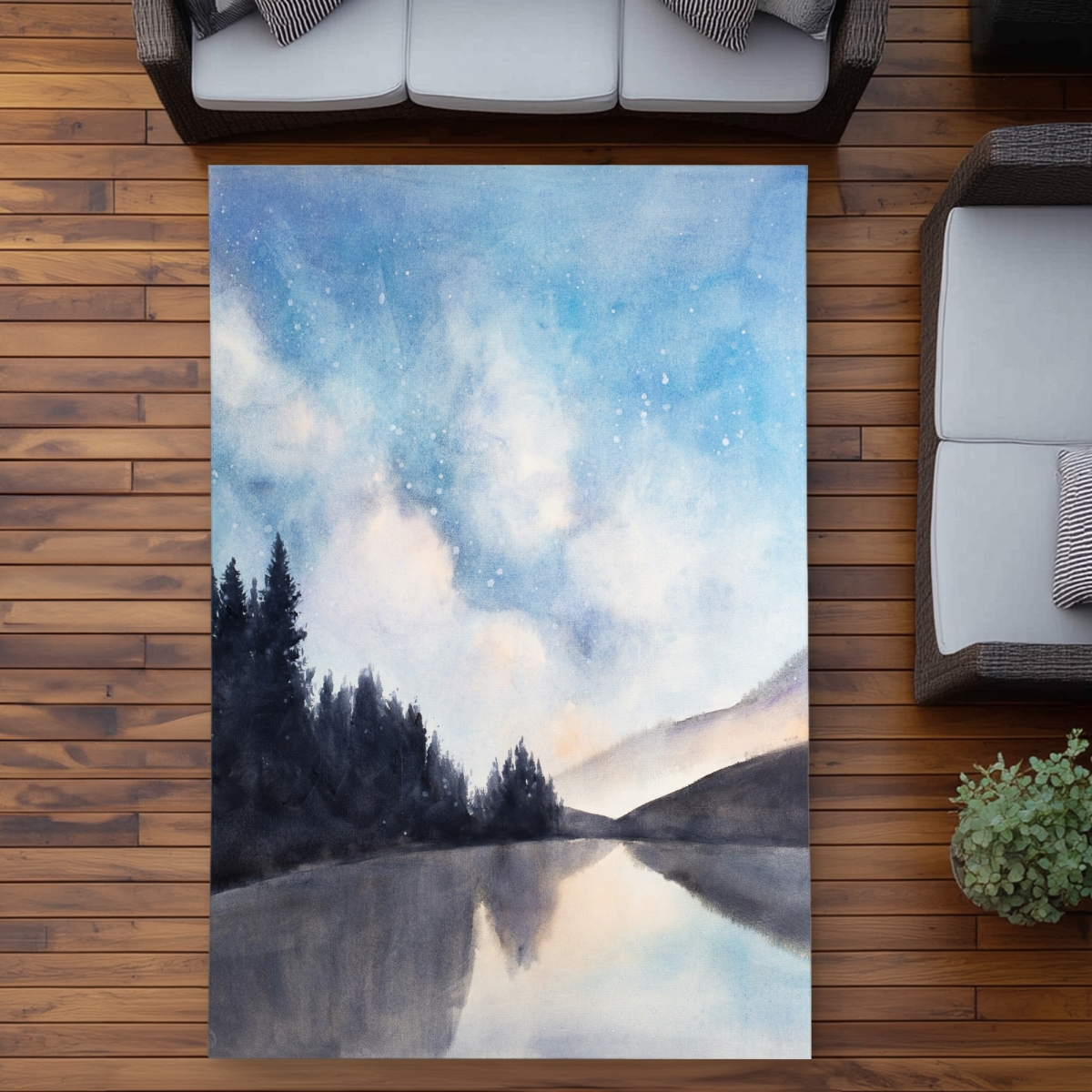 C1ROAR573U5XAN 5 x 7 ft. Lakeview By Night - Blue Illustrative Outdoor Area Rug - Rectangle