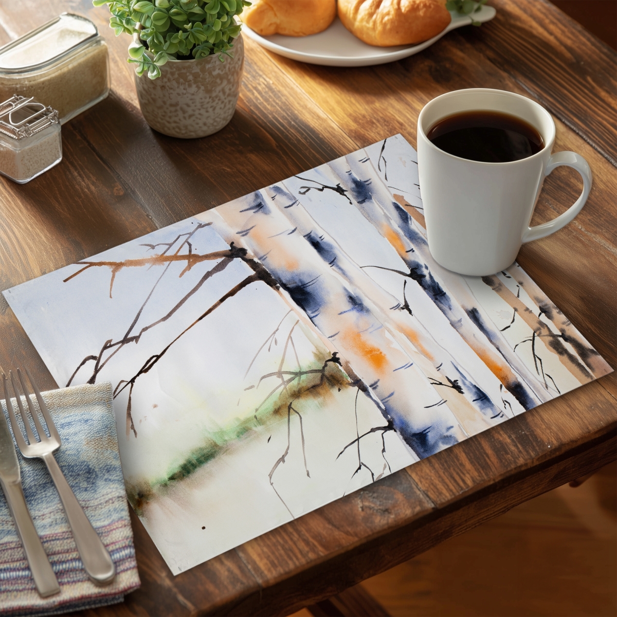 Picture of Begin Home Decor C6PP1418U4E7T1 14 x 18 in. Birches Trunks Polyester Placemat for Stylish Home Decor - Set of 6