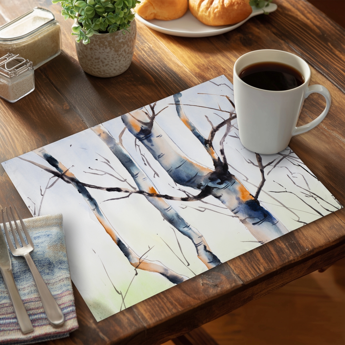 Picture of Begin Home Decor C4PP1418UYPYU5 14 x 18 in. Three Small Birch Trees Polyester Placemat - Home Decor - Set of 4