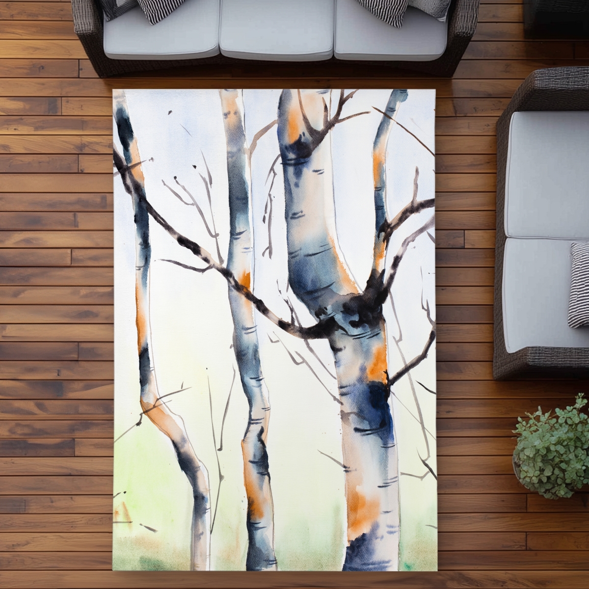 C1ROAR57UT6IHF 5 x 7 ft. Three Small Birch Trees Outdoor Area Rug - Home Decor - Rectangle
