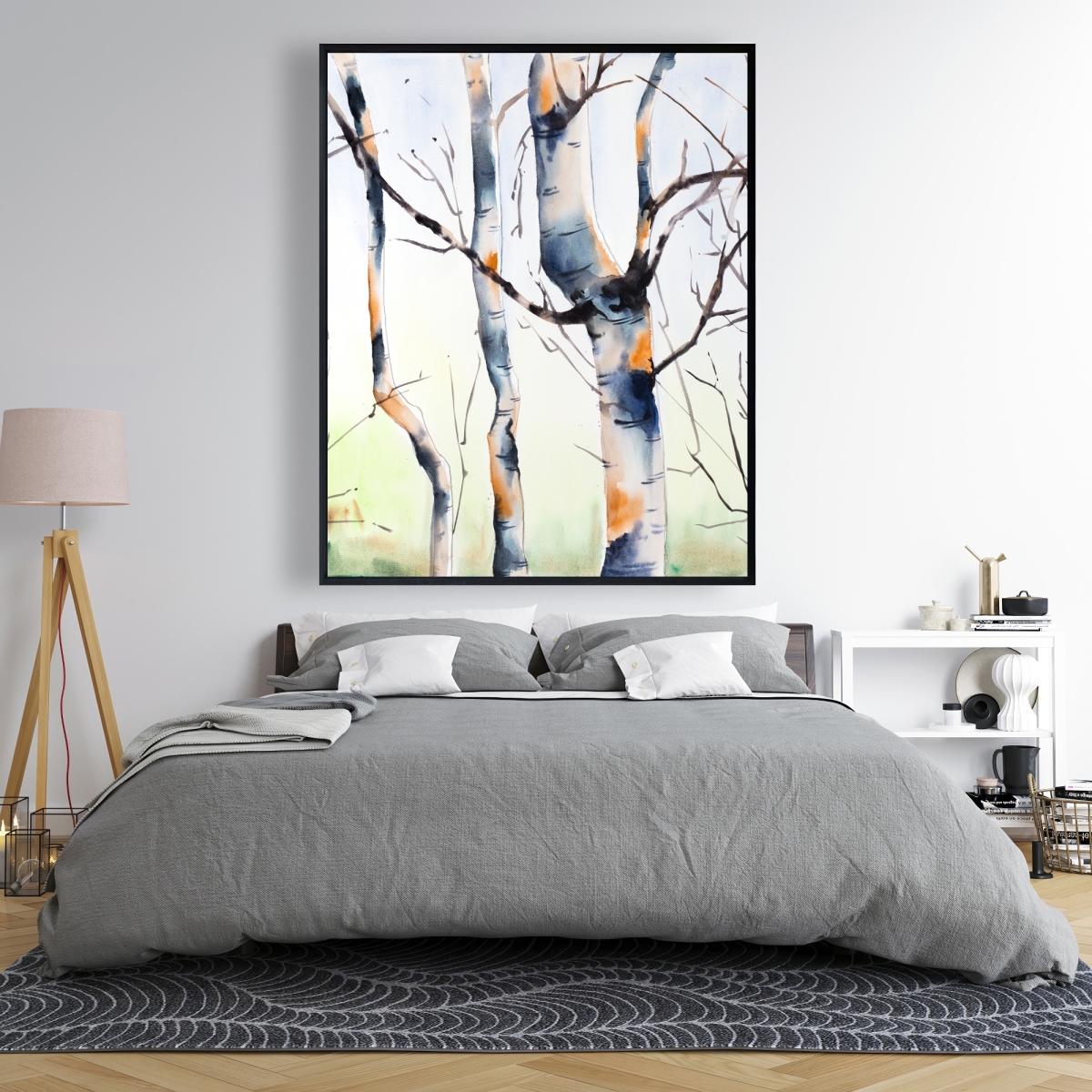 C1FC4860P11G4K 48 x 60 in. Three Small Birch Trees - Framed Canvas for Home Decor