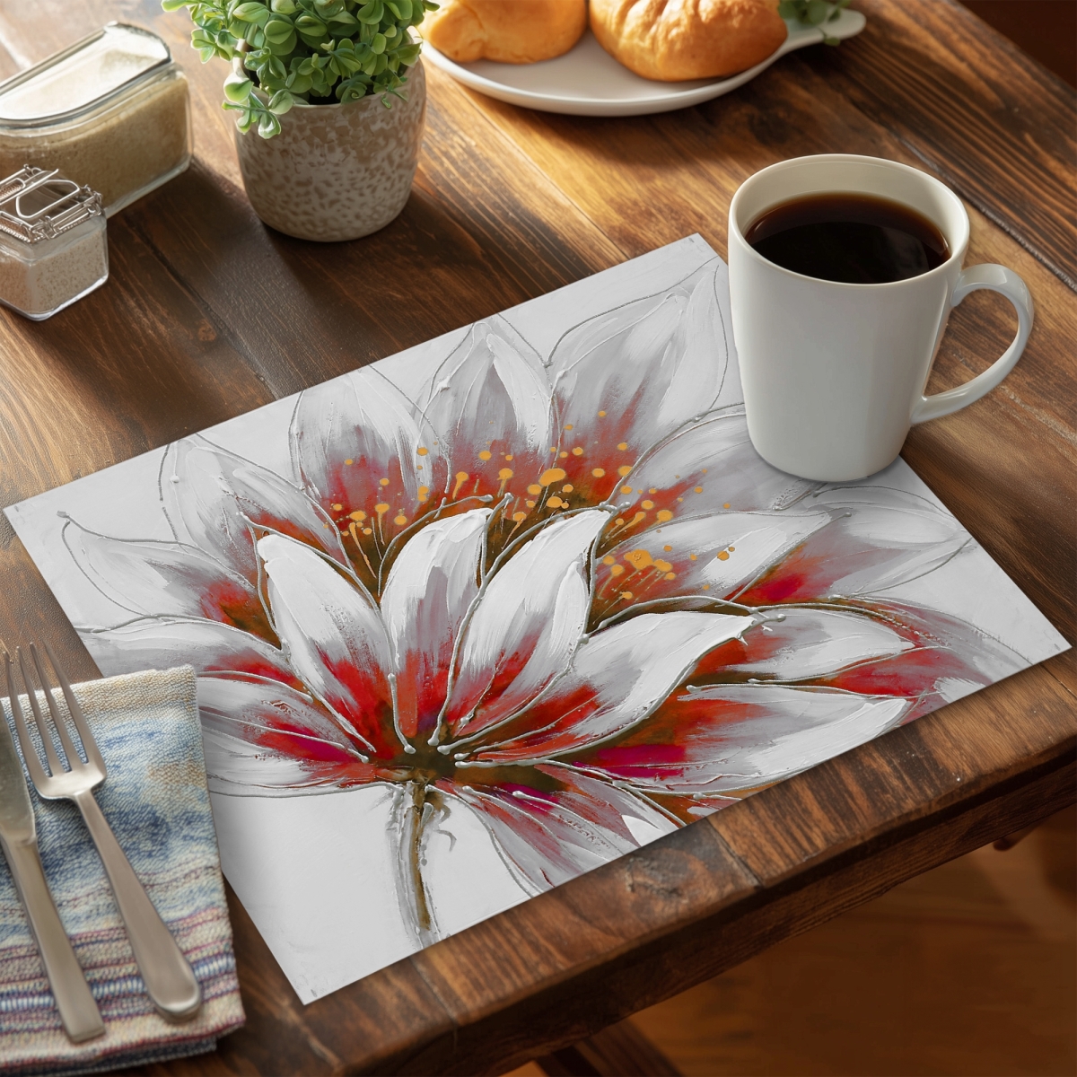 Picture of Begin Home Decor C4PP1418GOPFGI 14 x 18 in. Red Flower with Gold Center Polyester Placemat - Home Decor - Set of 4