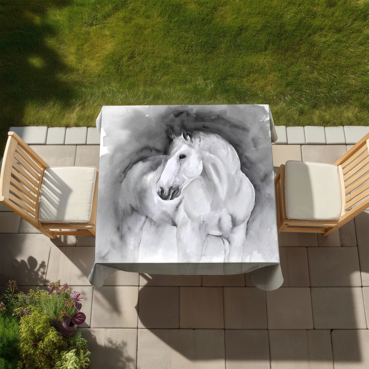Picture of Begin Home Decor C1TC5858DE5N2Y 58 x 58 in. Beauty Livingroom White Indoor Outdoor Tablecloth for Home Decor