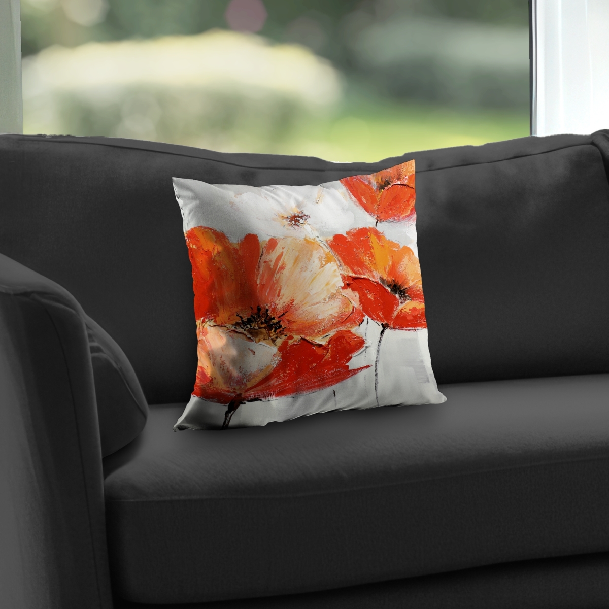 C1PC1414QBWJ7T 14 x 14 in. Red Wild Flowers in the Wind - Floral Poly Twill Throw