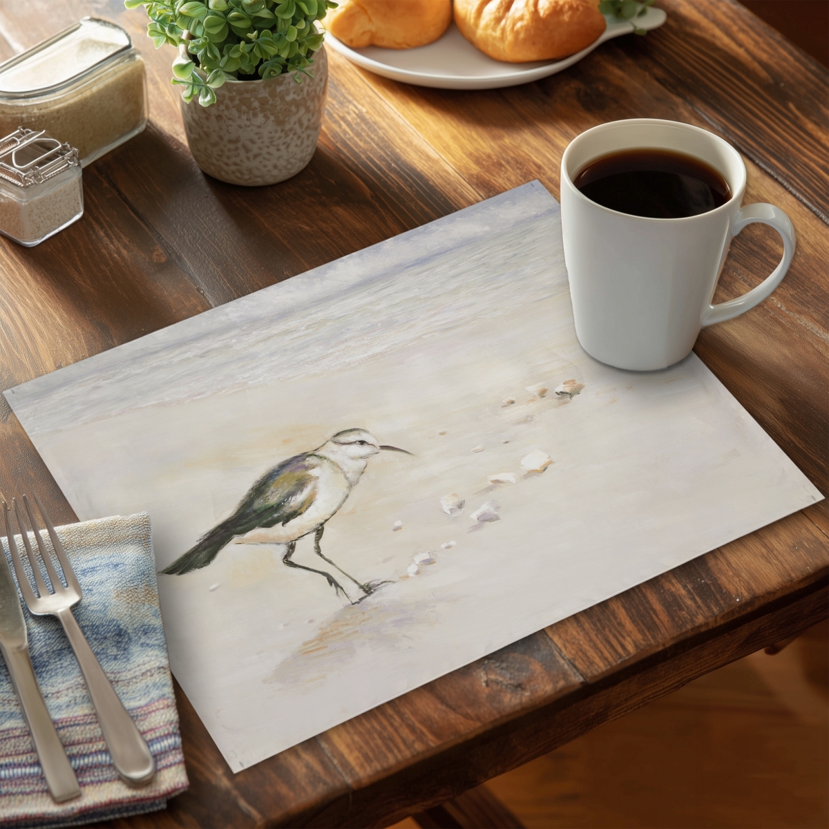 Picture of Begin Home Decor C6PP1418P8VP9S 14 x 18 in. Semipalmated Sandpiper Beach Placemat - Polyester Home Decor - Set of 6