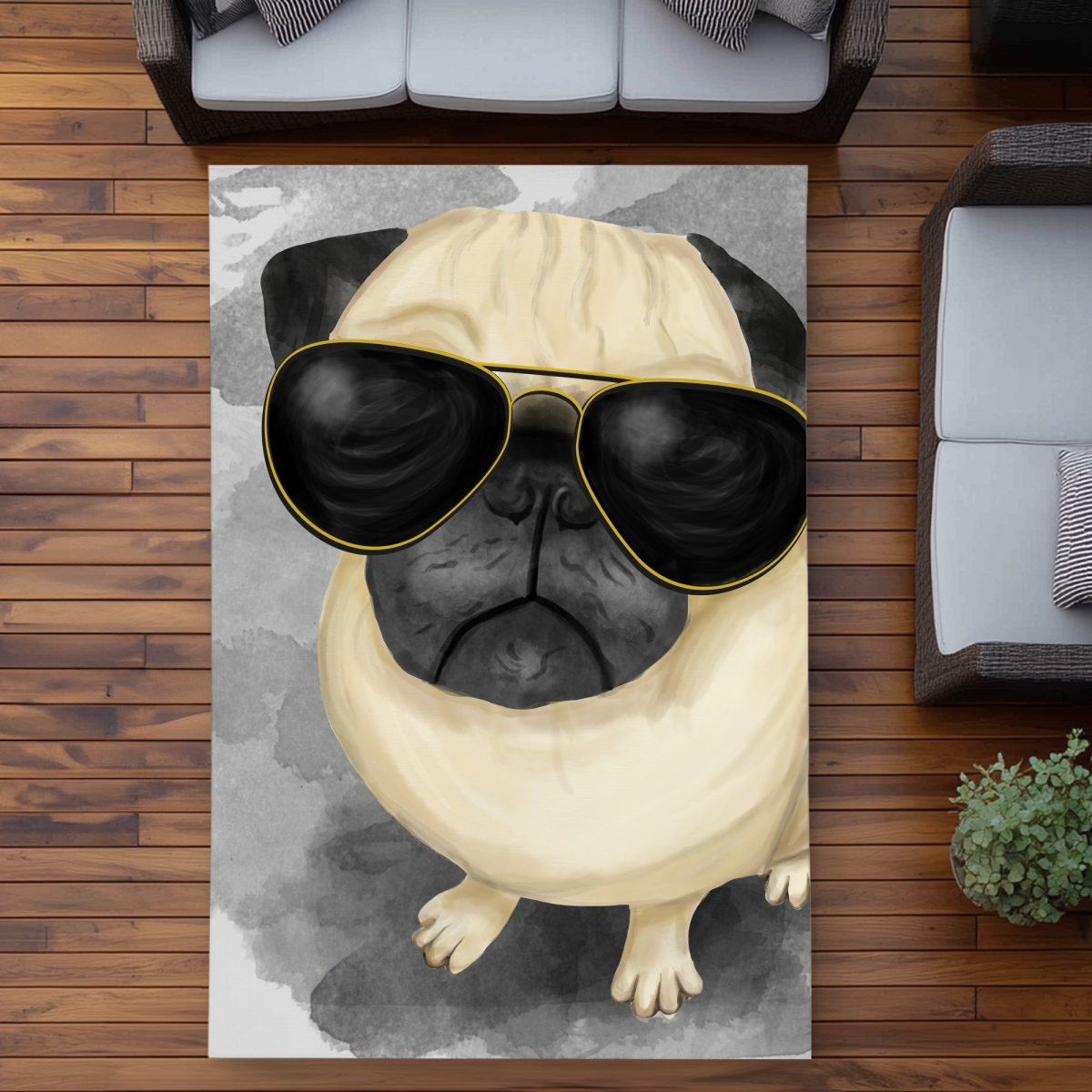 C1ROAR57J371T1 5 x 7 ft. Pug with Style - Animals Illustrative Outdoor Area Rug - Rectangle