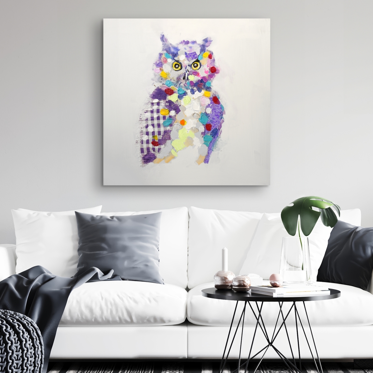 C1RC3232N5XC5B 32 x 32 in. Textured Abstract Owl - Purple Canvas for Home Decor