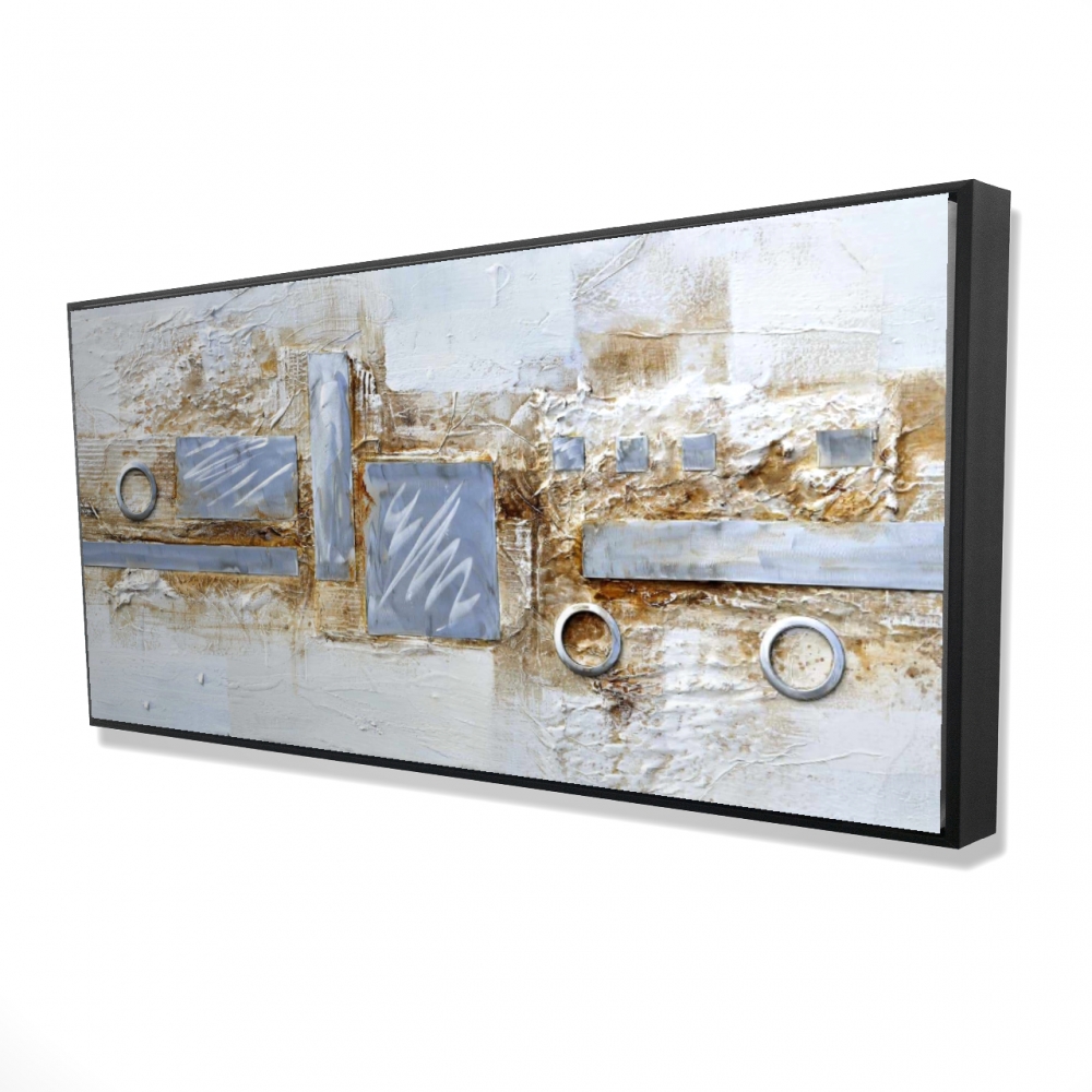 2081-2448-AB1 24 x 48 in. Abstract Circles & Squares - Industrial Framed Canvas Art