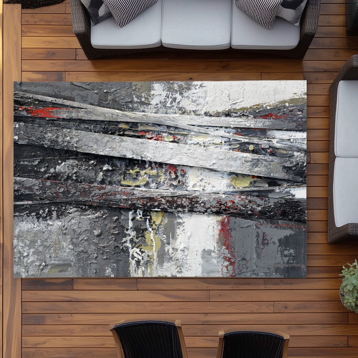 C1ROAR57F0HBBS 5 x 7 ft. Industrial & Texturized Abstract Stripes Outdoor Rug - Modern Decor - Rectangle