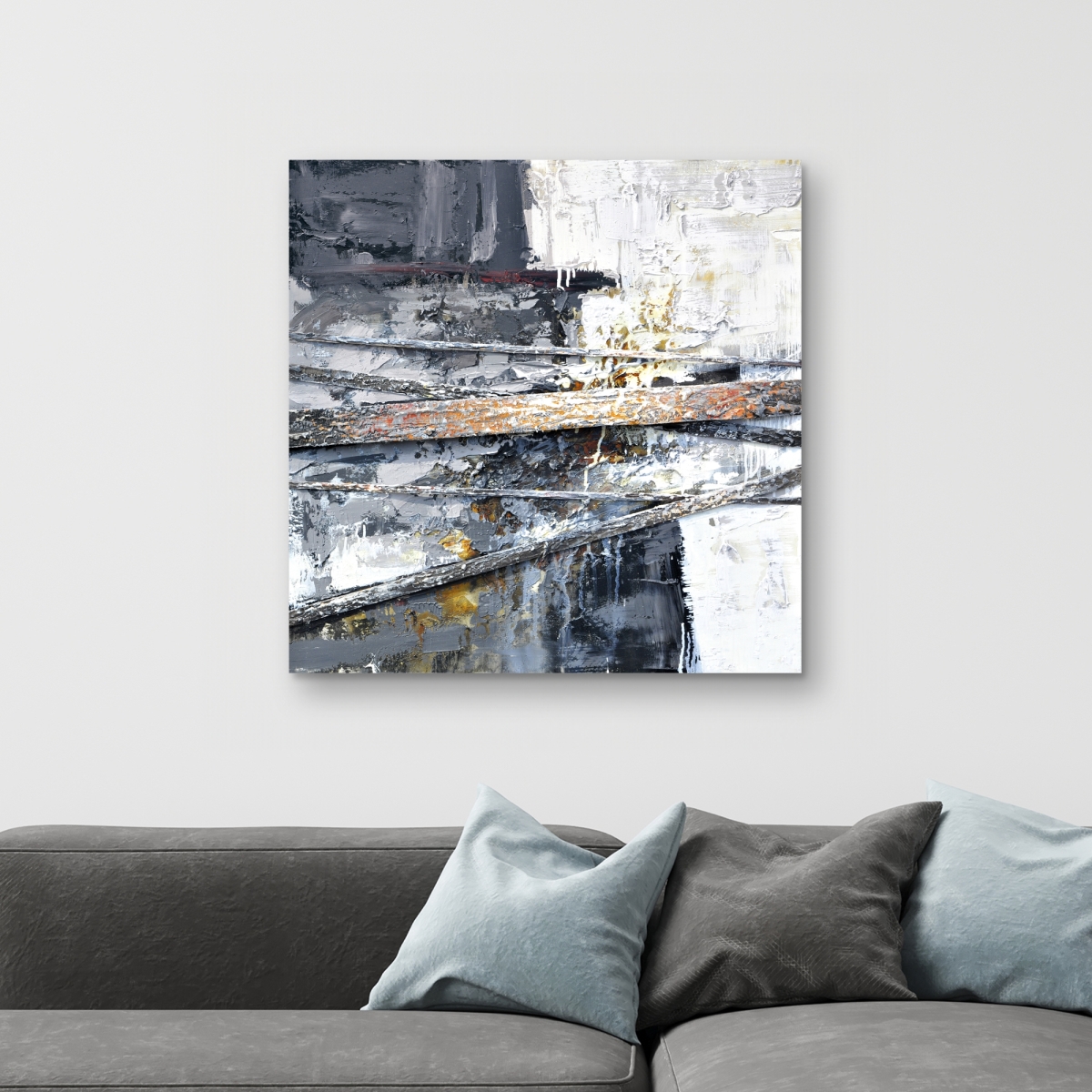 C1RC3232BMHC62 32 x 32 in. Texturized Paint Splashing Stripes - Gray Abstract Canvas Decor