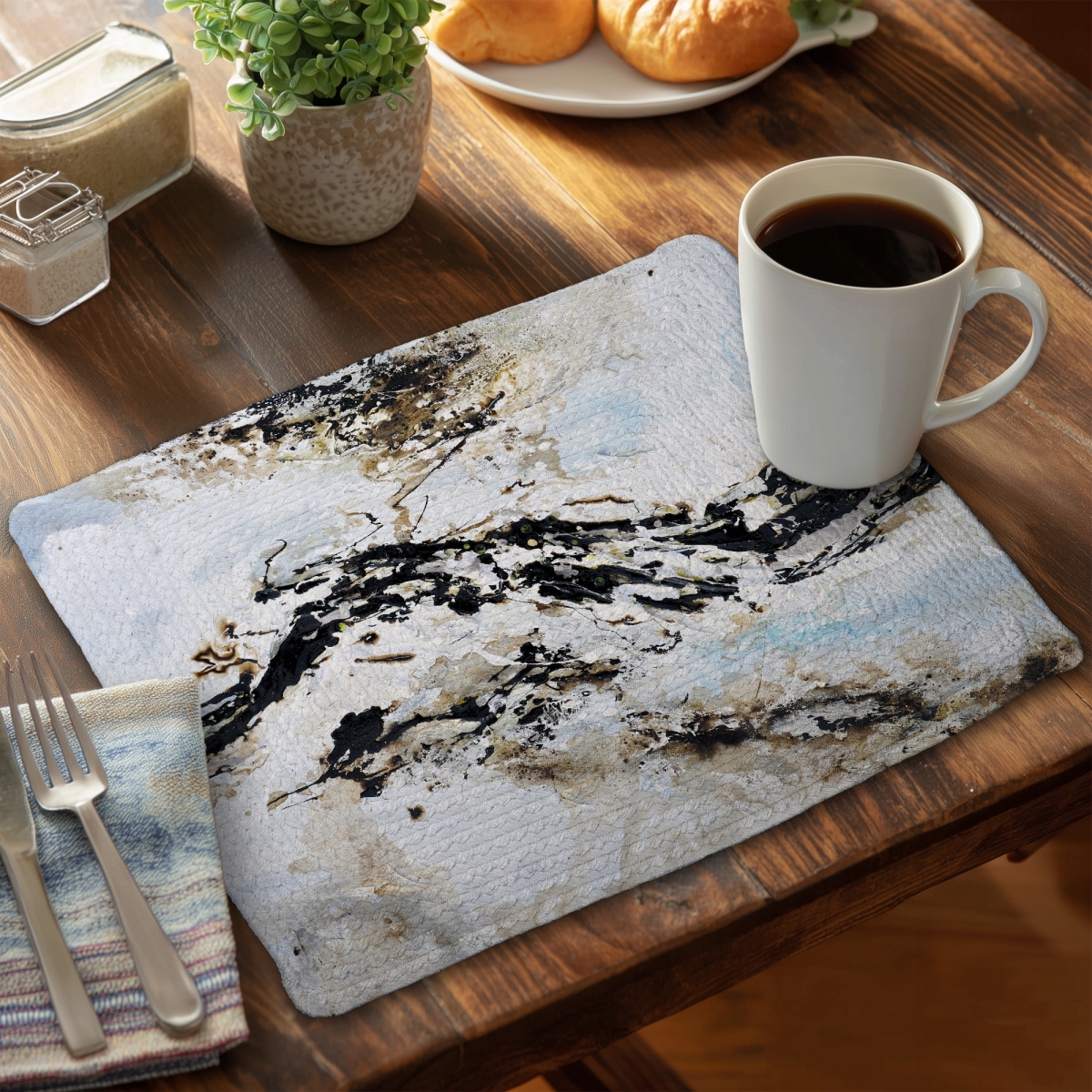 Picture of Begin Home Decor C4BP14184ATK9D 14 x 18 in. Abstract Texturized Paint Splash Braided Polyester Placemat - Set of 4