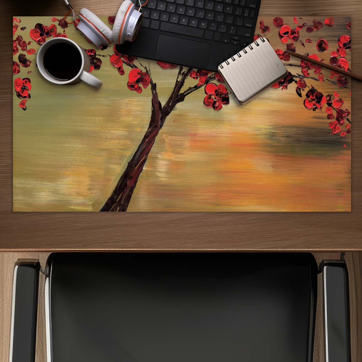 C1DM1424BITY0W 14 x 24 in. Red Flowers Tree - Contemporary Trees Gaming Mat for Home Decor