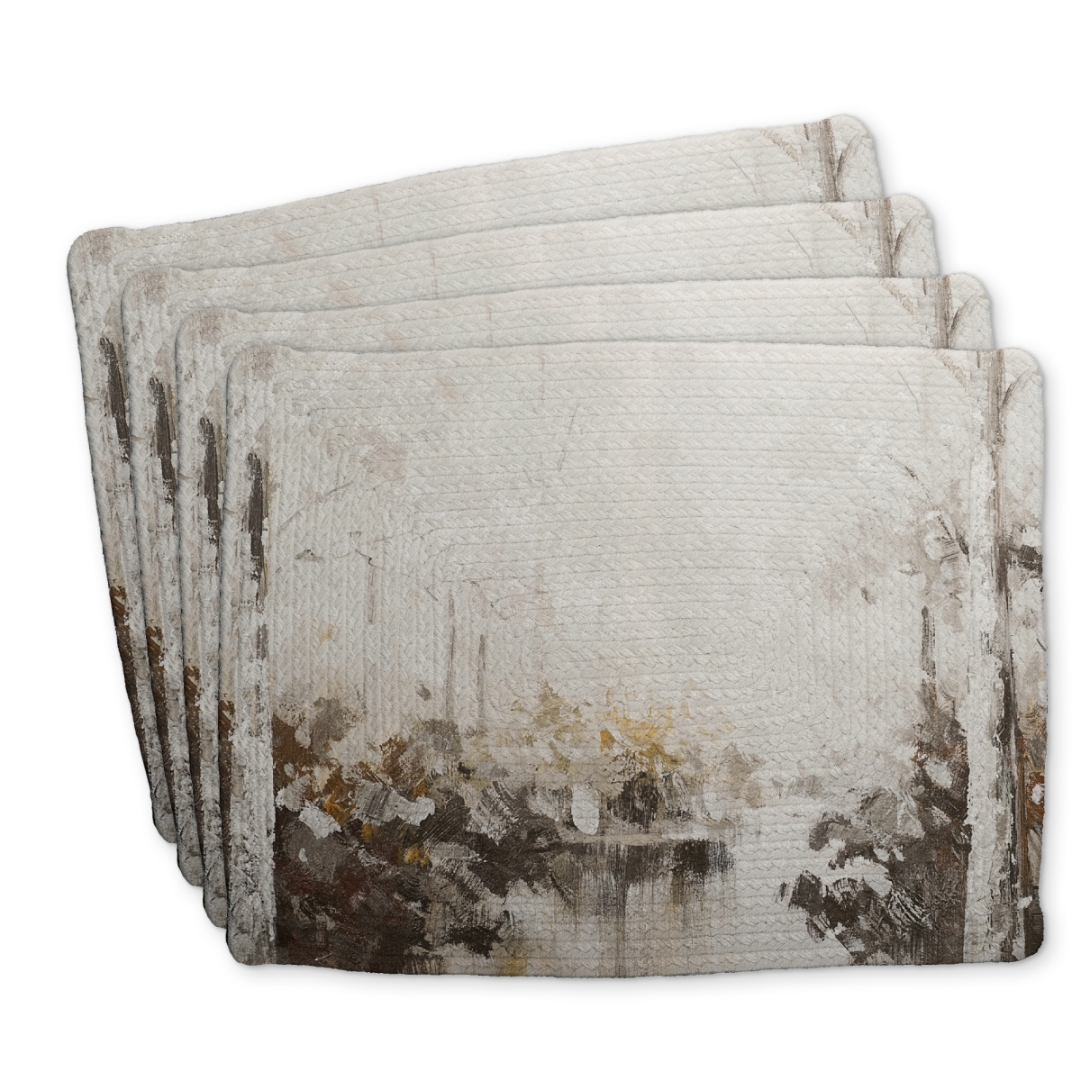 Picture of Begin Home Decor C4BP1418MRFZJ1 14 x 18 in. Abstract White Forest Braided Polyester Placemat - Home Decor - Set of 4