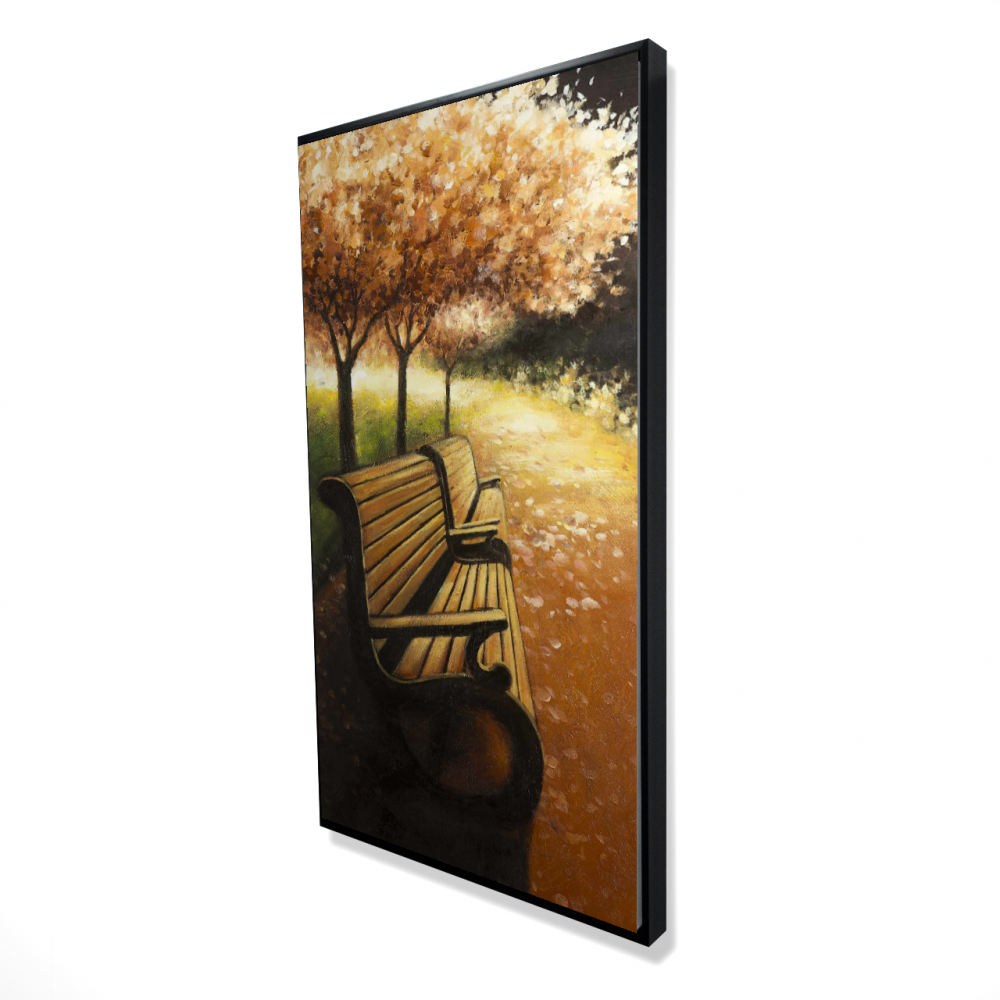 2081-4824-LA35 24 x 48 in. Park Bench on a Fall Day - Office Brown Framed Canvas Decor