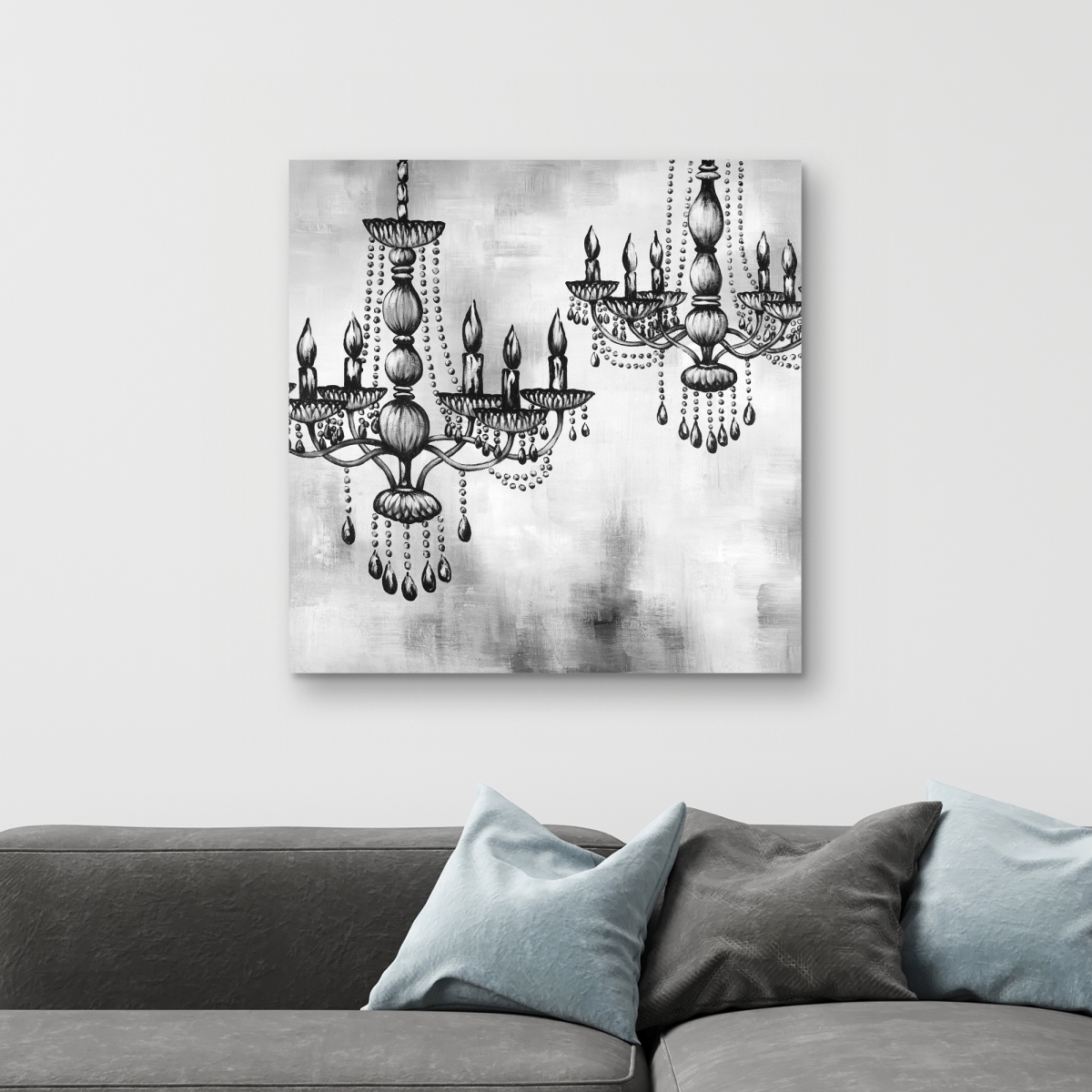C1RC32328HYJ4O 32 x 32 in. Two Crystal Chandeliers - White Still Life Canvas Decor