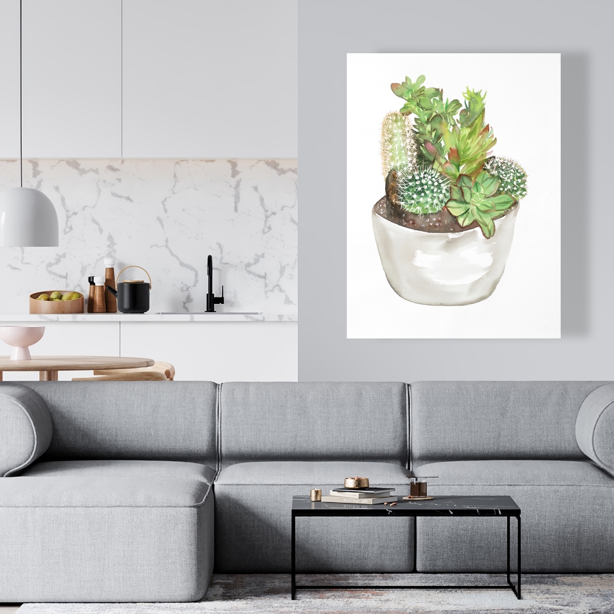 C1RC36484EAAKW 36 x 48 in. Cactus Assortment in a Pot - Kitchen Leaves Canvas Decor