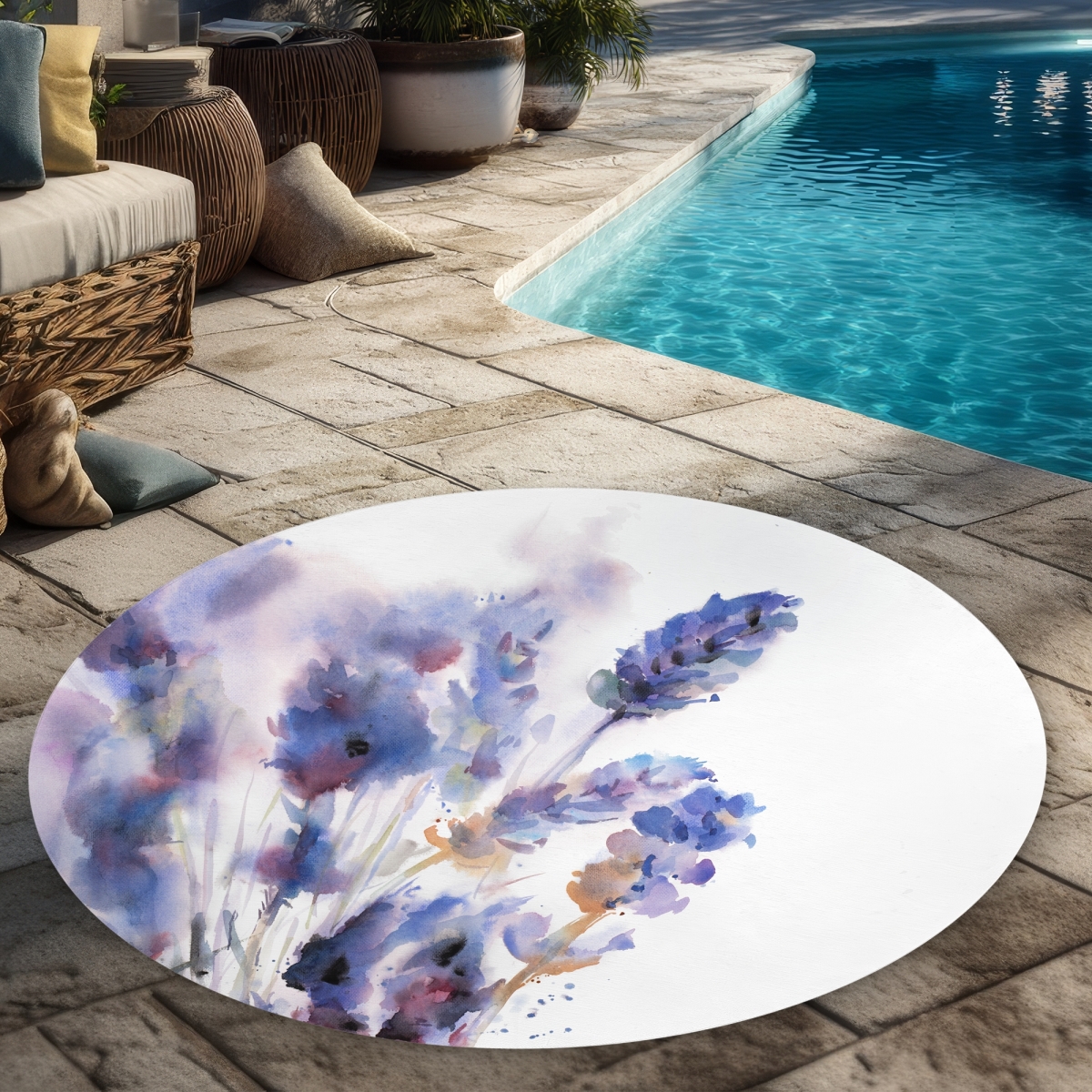 C1COAR553KXN1F 5 x 5 ft. Watercolor Lavender Flowers Rug - Purple Botanical Outdoor Decor - Round