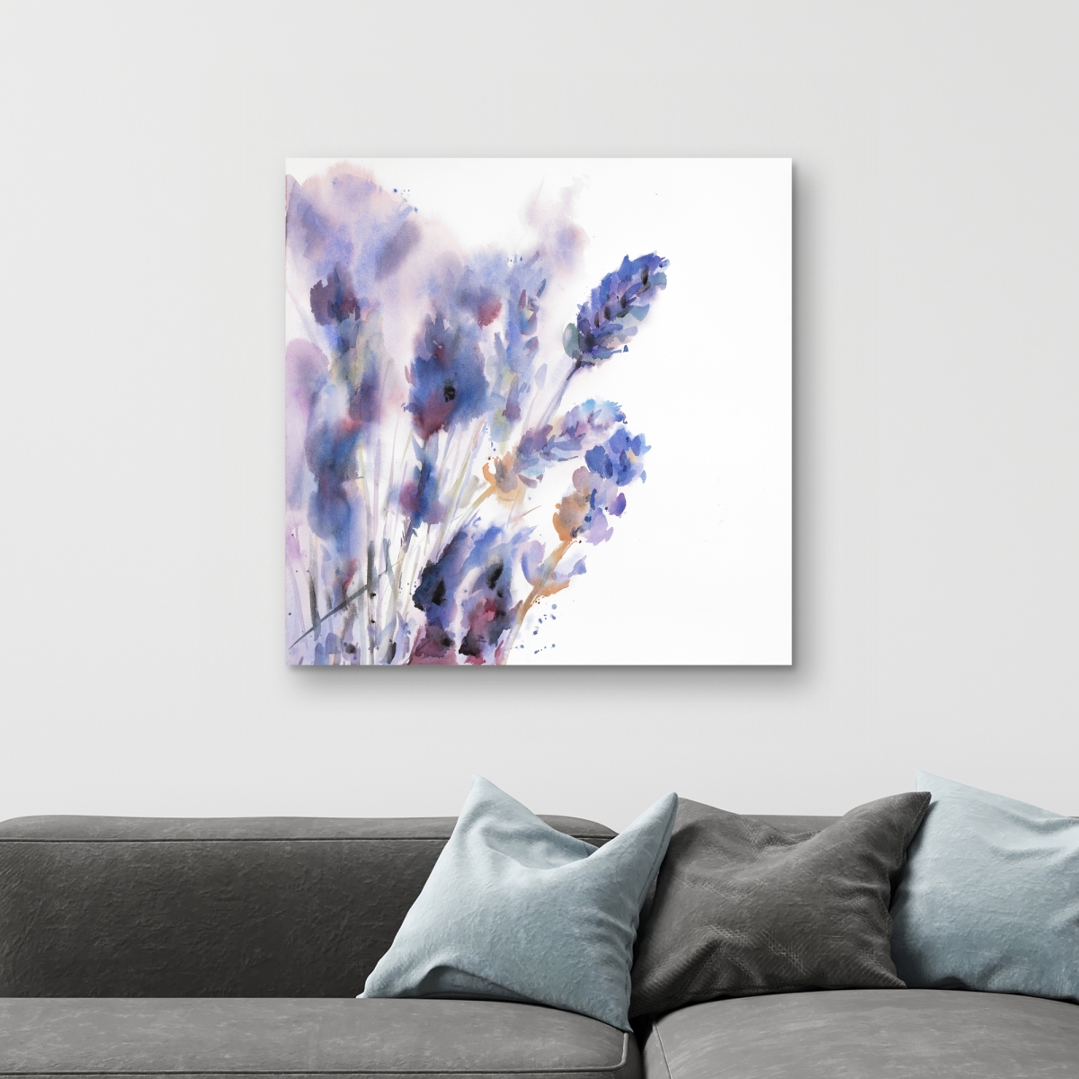 C1RC3232R2SR7N 32 x 32 in. Watercolor Lavender Flowers - Purple Botanical Canvas Decor