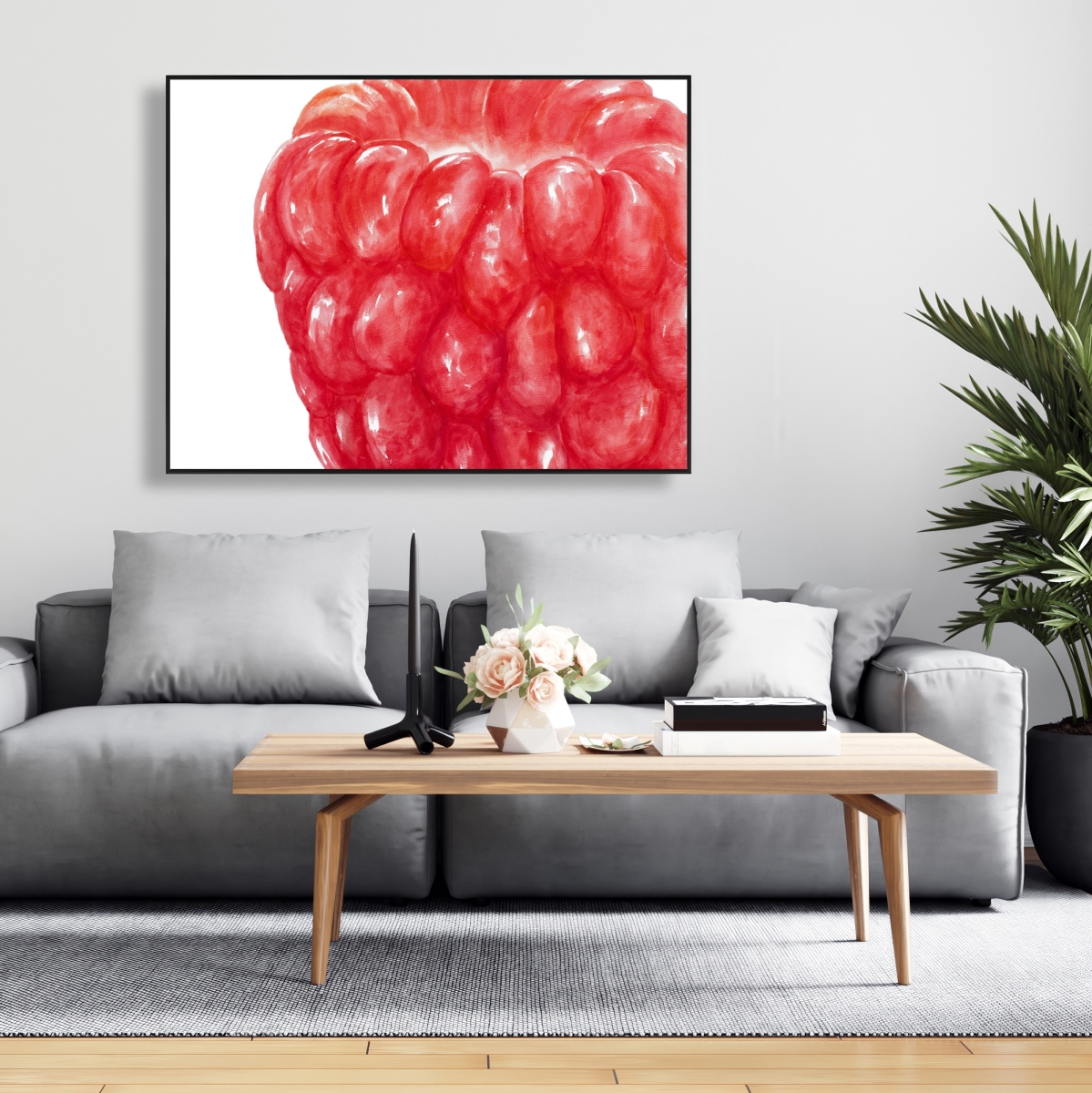 C1FC3648PEZQGT 36 x 48 in. Raspberry Kitchen Food Framed Canvas - Home Decor Art