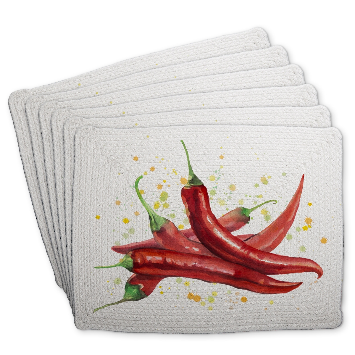 Picture of Begin Home Decor C6BP14185K796N 14 x 18 in. Red Hot Peppers Braided Polyester Placemat - Home Decor - Set of 6