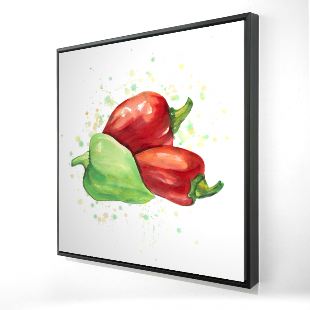 2081-3636-GA95 36 x 36 in. Bell Peppers - Green Still Life Framed Canvas for Home Decor