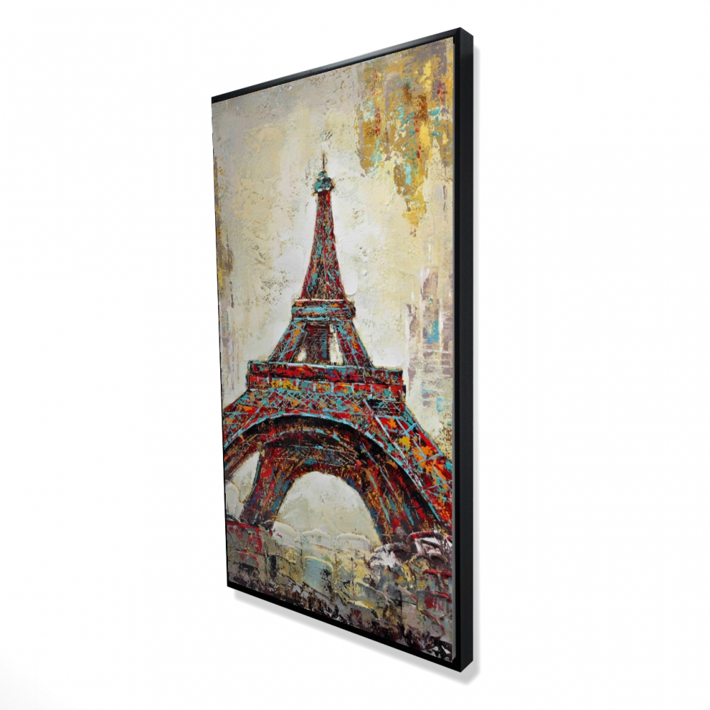 2081-4824-CI47 24 x 48 in. Abstract Eiffel Tower - Yellow Framed Canvas Home Decor