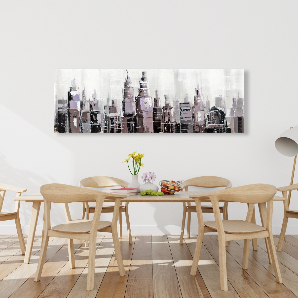 C1RC2060SLCK6Z 20 x 60 in. Abstract Grayscale Cityscape - Modern Building Canvas Art