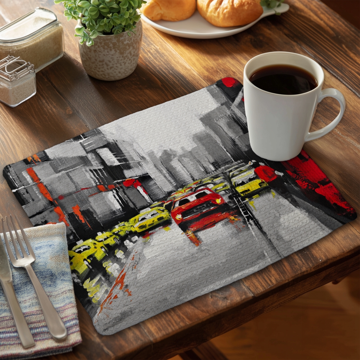 Picture of Begin Home Decor C4BP1418GEBL23 14 x 18 in. Abstract Traffic Rainy Day Braided Polyester Placemat - Home Decor - Set of 4