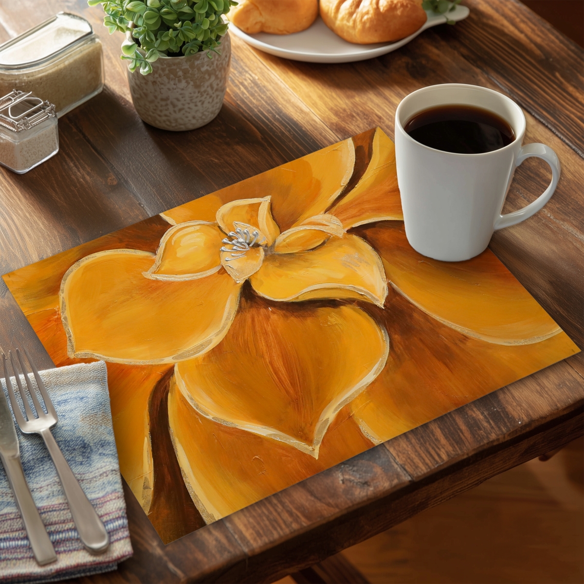 Picture of Begin Home Decor C6PP14183TT6EL 14 x 18 in. Orange Flower Closeup Polyester Placemat - Home Decor Accent - Set of 6