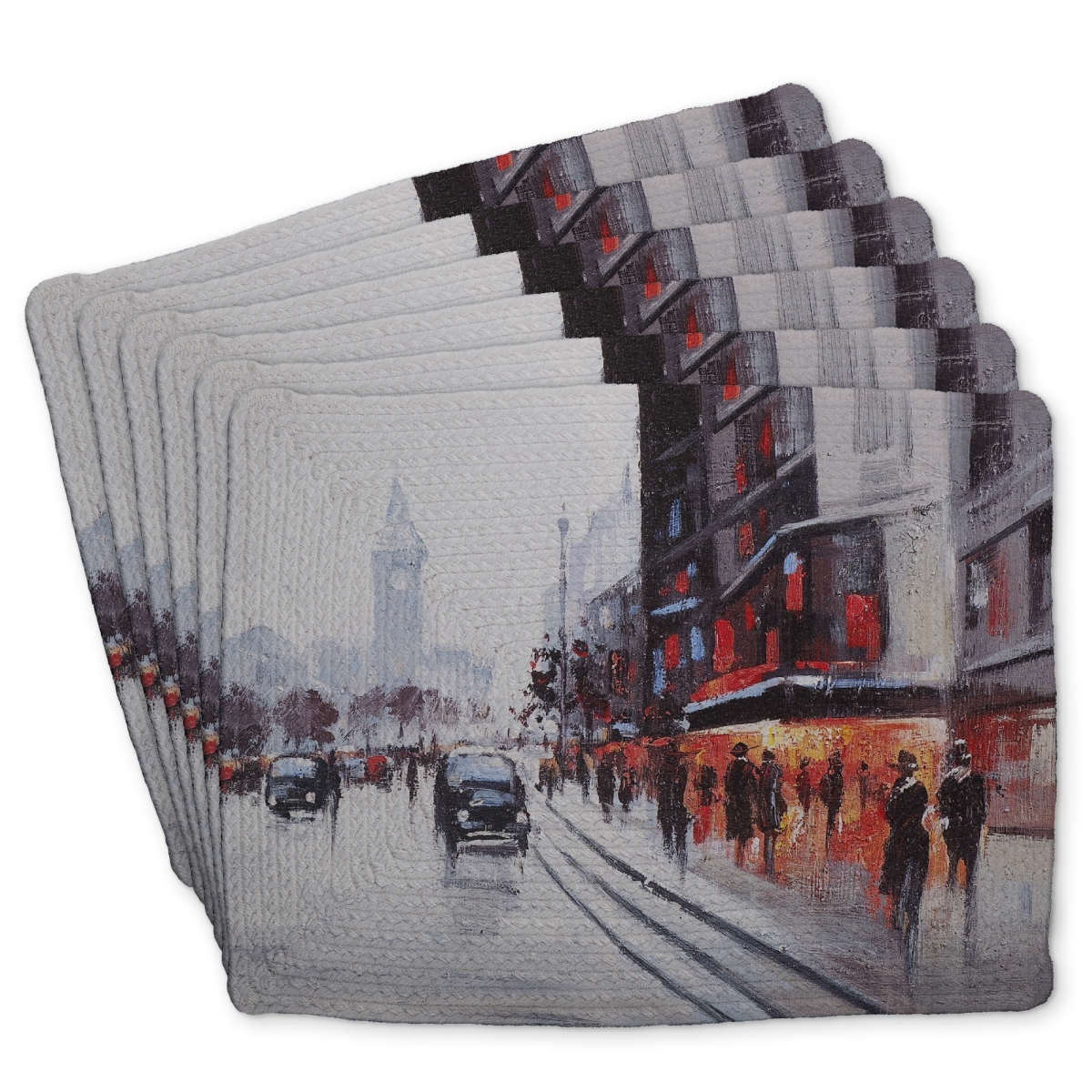 Picture of Begin Home Decor C6BP1418OLO8QS 14 x 18 in. Street Scene with Cars - Braided Polyester Placemat - Home Decor - Set of 6