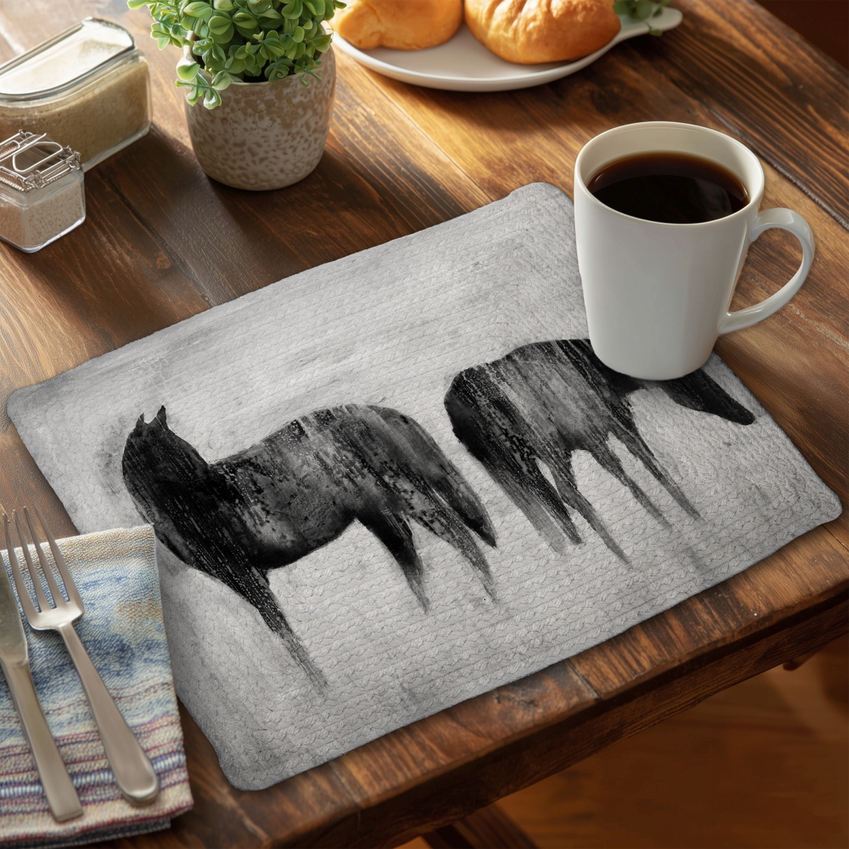 Picture of Begin Home Decor C6BP1418RGCED0 14 x 18 in. Horses Silhouettes in the Mist - Braided Polyester Placemat - Set of 6