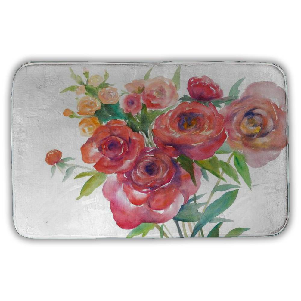 5930-2134-FL156 21 x 34 in. Watercolor Bouquet of Flowers - Scandinavian Bath Mat for Home