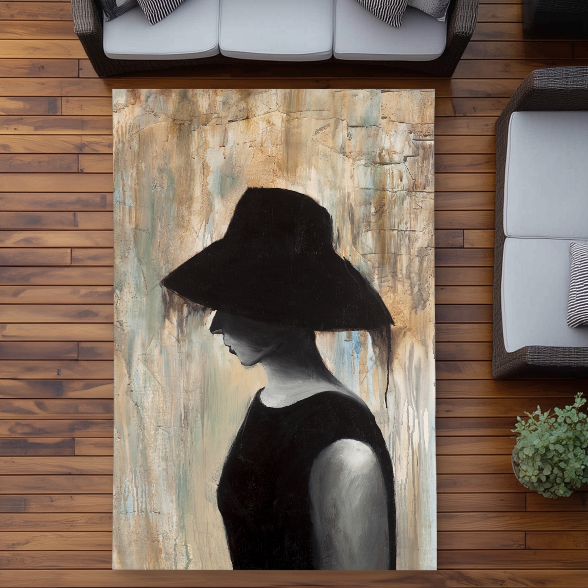 C1ROAR57E5XKUJ 5 x 7 ft. Audrey Hepburn Big Hat Gray Figurative Outdoor Area Rug - Decor - Rectangle