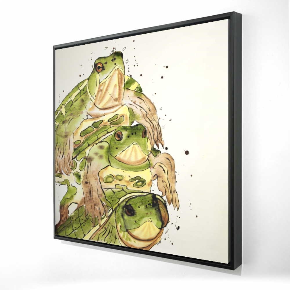 2081-3636-AN451 36 x 36 in. Three Aquatic Turtles - Beige Animals Framed Canvas Decor