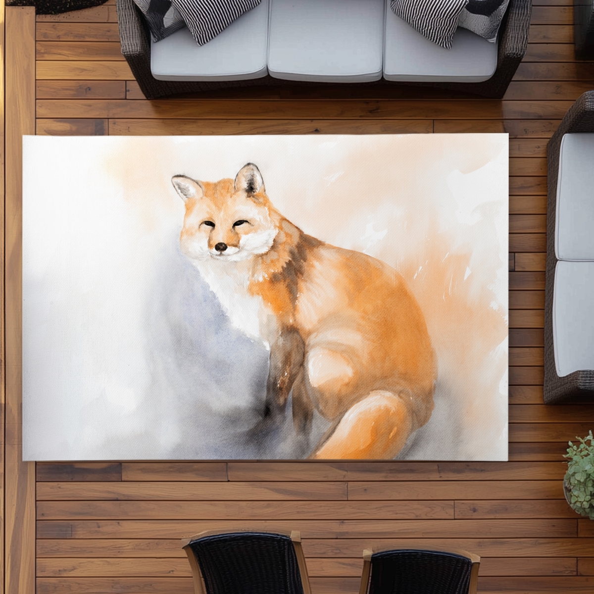 C1ROAR574W7LLZ 5 x 7 ft. Watercolor Fox Rug - Orange Wildlife Outdoor Area Decor - Rectangle