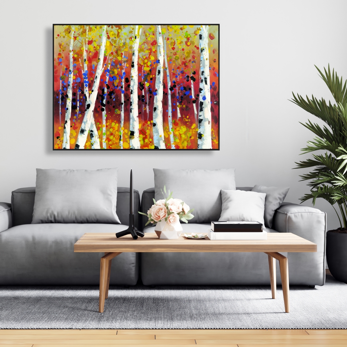 C1FC36480H9AI5 36 x 48 in. Colored Birches - Contemporary Framed Canvas for Bedroom Decor