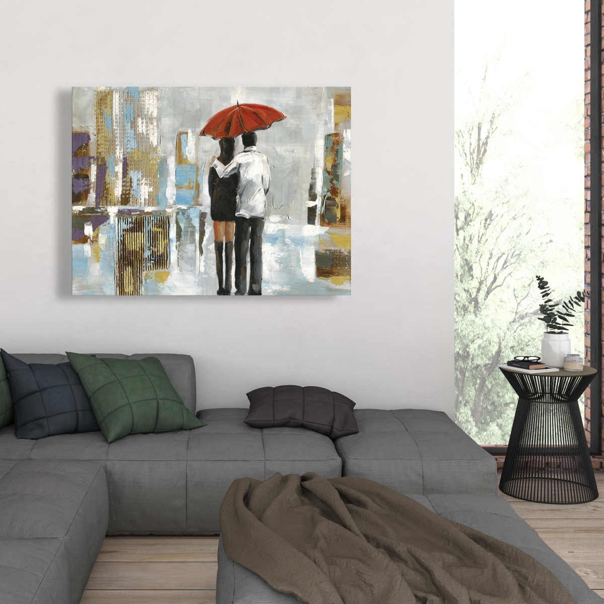 C1RC3648WNW5D0 36 x 48 in. Couple Walking Under Umbrella - Street Scenery Office Canvas