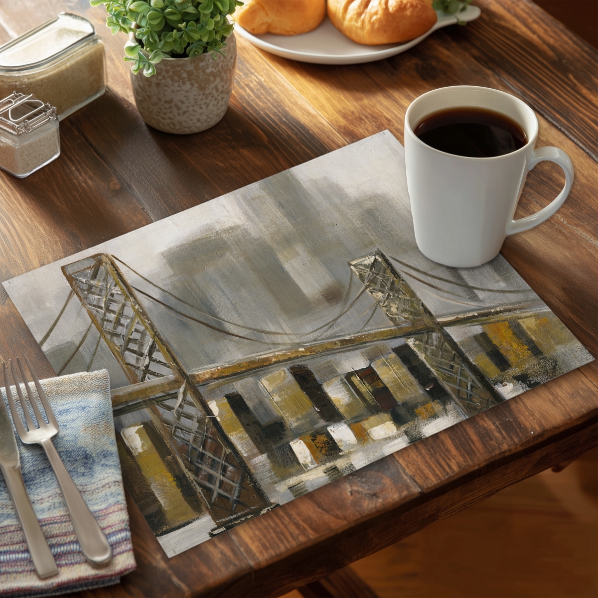 Picture of Begin Home Decor C4PP1418157AZ5 14 x 18 in. Bridge By a Cloudy Day - Polyester Placemat for Home Decor - Set of 4