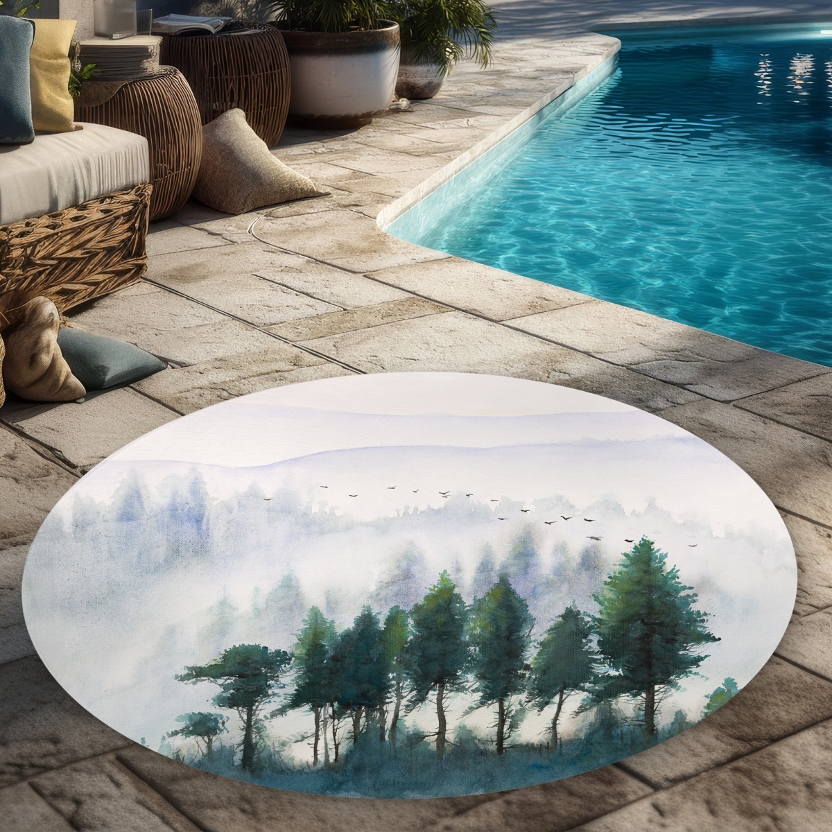 C1COAR55FXMPIS 5 x 5 ft. Mountains Landscape Watercolor Rug - Illustrative Office Decor - Round
