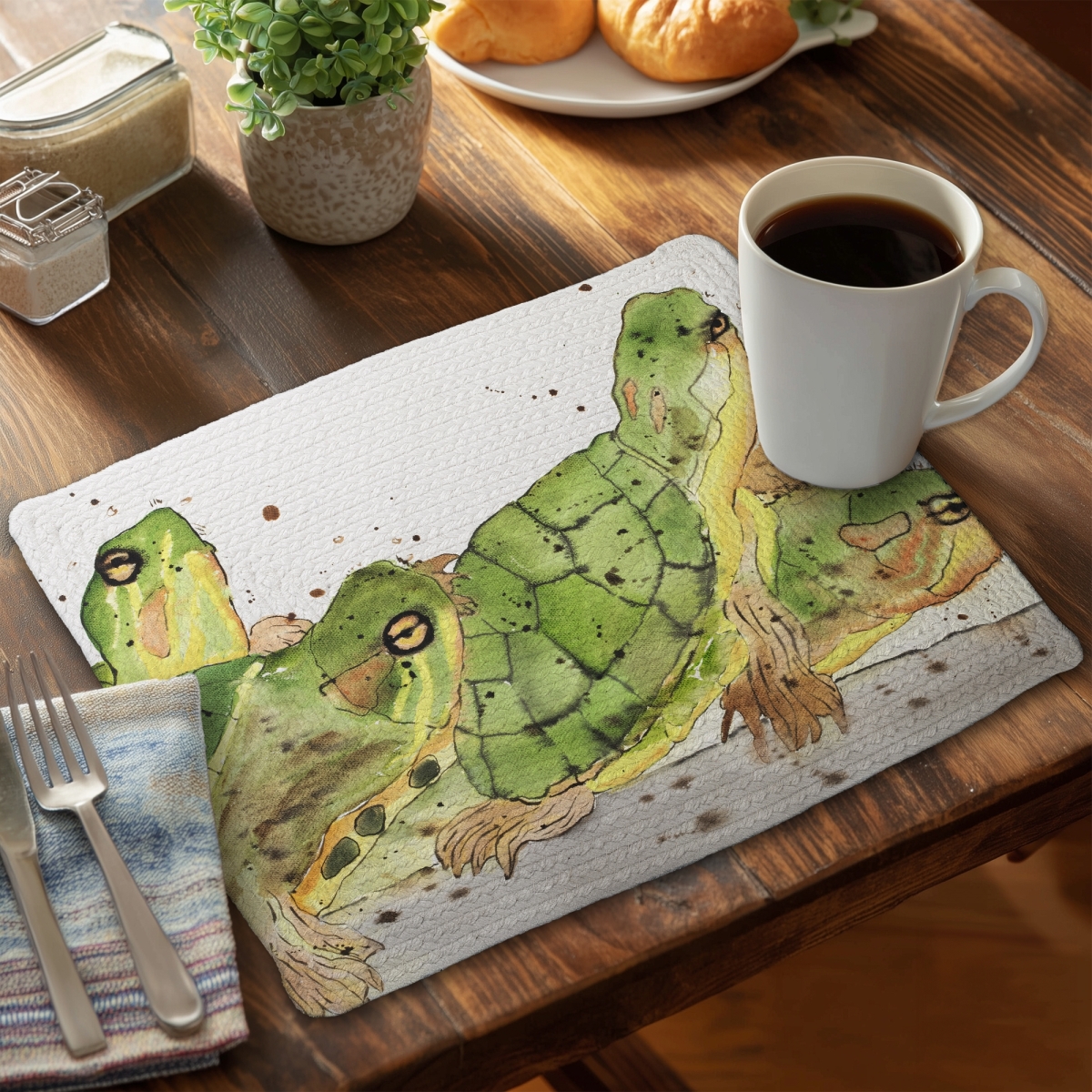 Picture of Begin Home Decor C4BP1418G4W501 14 x 18 in. Small Aquatic Turtles Braided Polyester Placemat - Home Decor - Set of 4
